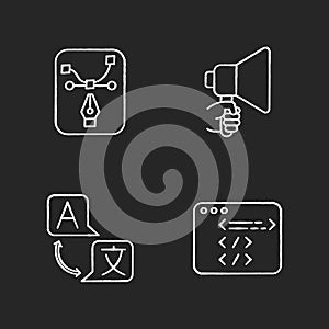 Freelancer attributes chalk white icons set on black background