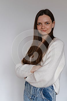 freelancer business portrait woman in her 20s over white wall