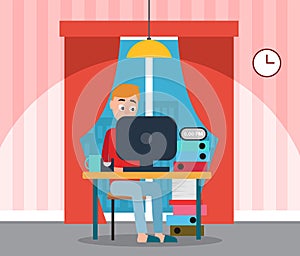 Freelancer Man, Coder Working on Computer at Home