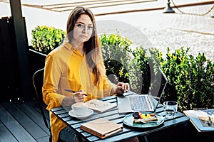 Freelancer problem challenges, Finding work, Finding clients. Freelancer woman working with laptop and writing question