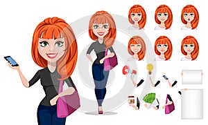 Freelancer woman cartoon character creation set