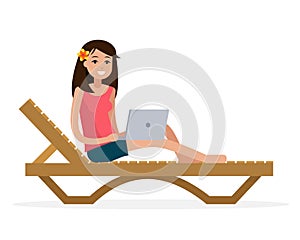 Freelancer woman with computer on lounge.