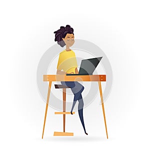 Freelancer Woman Working by Computer on Table