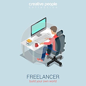 Freelancer at work flat 3d web isometric infographic concept photo