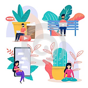 Freelancer Work and Rest Flat Cartoon Metaphor Set