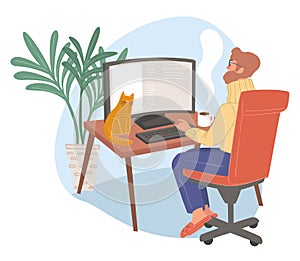 Freelancer working from home using computer vector