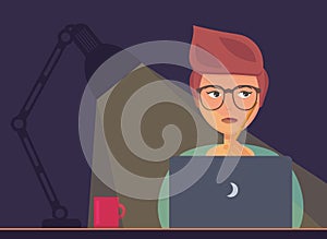Freelancer working at night concept