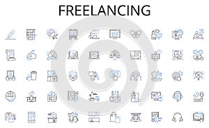 Freelancing line icons collection. Property, Acreage, Investment, Development, Landscaping, Natural, Rural vector and