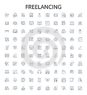 Freelancing outline icons collection. Freelance, Jobs, Contractor, Self-Employment, Gigs, Solopreneur, Outsourcing