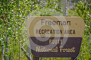 The Freeman Recreation Area and Routt National Forest Sign in Colorado photo