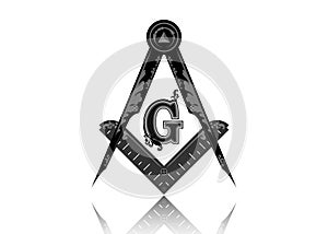 Freemasonry emblem - the masonic square and compass symbol. All seeing eye of god in sacred geometry triangle, masonry icon photo