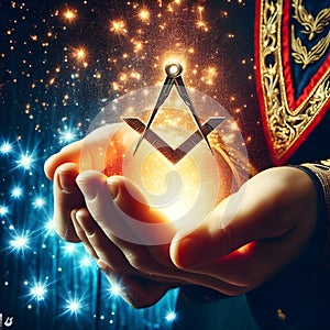 Freemasons symbol glowing hands emblem spiritual