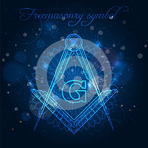 Freemasony symbol on blue shining background