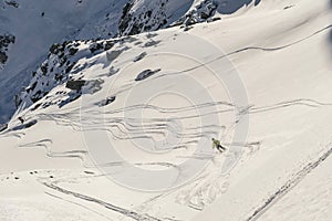 Freeride heliboarding in Veysonnaz in Alps resort Les 4 Vallees Switzerland photo