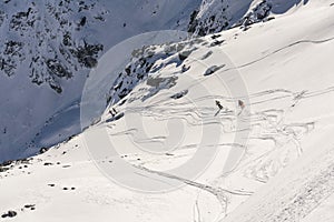 Freeride heliboarding in Veysonnaz in Alps resort Les 4 Vallees Switzerland photo