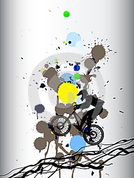 Freeride mountainbiking colorful background with blotches