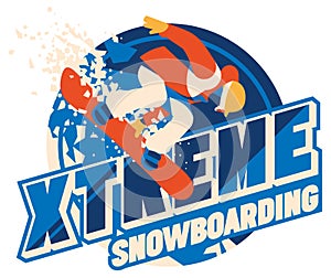 Freeride snowboarder in motion. Sport logo or emblem