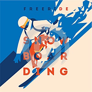 Freeride snowboarder in motion. Sport poster or emblem