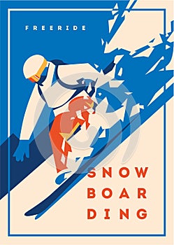 Freeride snowboarder in motion. Sport poster or emblem