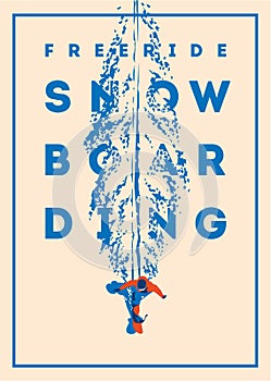 Freeride snowboarder in motion. Sport poster or emblem