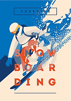 Freeride snowboarder in motion. Sport poster or emblem
