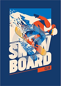 Freeride snowboarder in motion. Sport poster or emblem