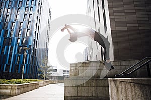 Freerunner doing a Backflip in the City