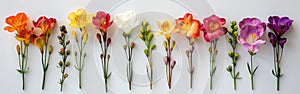 Freesia Blooms: A Stunning Set of Flowers on White Background