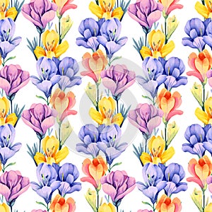 Freesia flower seamless watercolor style pattern for textile print.