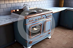 freestanding gas kitchen stove in kitchen with furniture