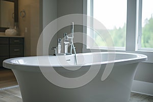 freestanding tub fillers presented in a home bathroom setup