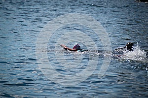 Freestyle front crawl swimming style in the lake