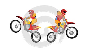 Freestyle Motocross with Motorcycle Rider Performing Jumps and Stunt Vector Set