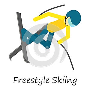 Freestyle skiing icon, isometric style