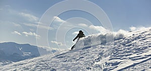 Freestyle snowboarder jump and ride