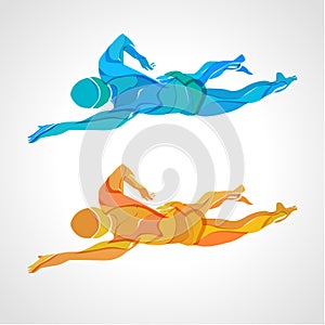 Freestyle Swimmer Color Silhouette. Sport swimming athlete