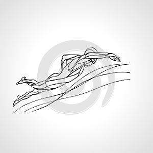 Freestyle Swimmer Silhouette. Sport swimming