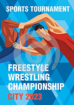 A freestyle wrestling sports tournament. The painted athletes are fighting