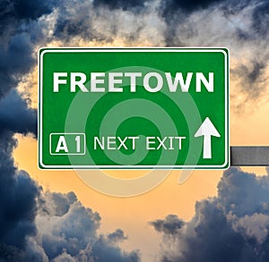 FREETOWN road sign against clear blue sky