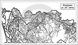 Freetown Sierra Leone City Map iin Black and White Color. Outline Map