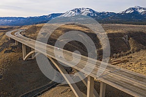 Freeway bridge in scenic landscape