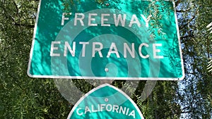 Freeway entrance sign on interchange crossraod in San Diego county, California USA. State Route highway 78 signpost