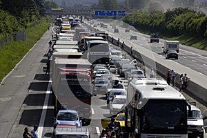 Freeway or highway traffic jam