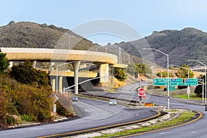 Freeway interchange with over and under passes, San Mateo, San Francisco bay area, California