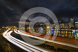 Freeway Light Trails in Downtown Portland Oregon 2