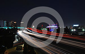 Freeway at night, near downtown Los Angeles