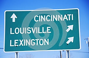 Freeway road sign to Lexington, Louisville, and Cincinnati