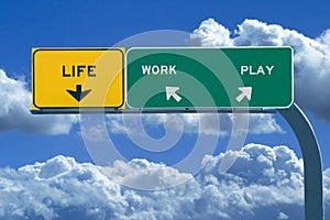 Freeway Sign Reading: Life, Work, Play