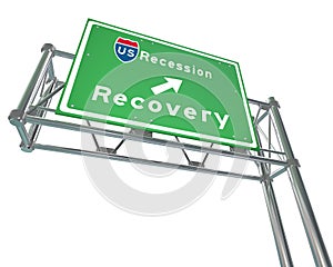 Freeway Sign - Recession Next Exit Recovery photo
