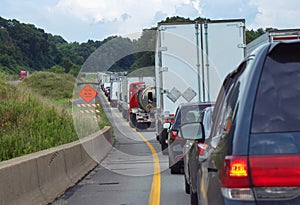 Freeway Truck Traffic Jam